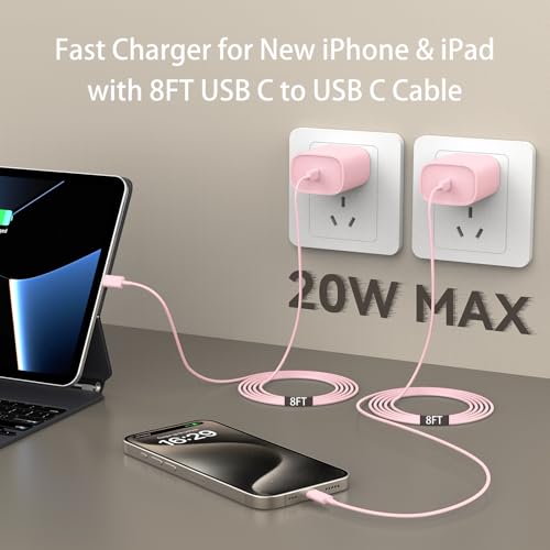 Ultimate i Phone 16 Pro Max Fast Charger with 8 FT USB-C Cable – High-Speed Wall Adapter in Stylish Purple – Compatible with i Phone 15 Series and i Pad Pro – Perfect for Quick Charging on the Go – Enhance Your Charging Experience with Extended Reach and Reliability