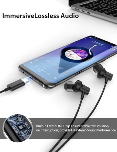 Elevate Your Audio Experience with USB-C Headphones: Premium Hi-Fi Stereo Earbuds Compatible with i Pad Pro, i Phone 16 Pro Max & Samsung Galaxy S25 Ultra – Advanced Noise-Canceling Microphone for Crystal-Clear Calls – Lightweight Ergonomic Design for All-Day Comfort and Seamless USB-C Compatibility