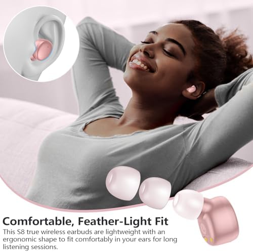 Ultra-Lightweight MOZOTER S8 Mini Wireless Earbuds – Bluetooth 5.3 Headphones with 60 Hours Playtime, Deep Bass Performance, Sweat-Resistant Design in Trendy Purple, Optimal Comfort for Sports & Daily Use