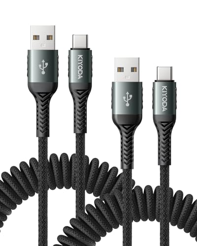 USB C Cable Coiled 6FT 2Pack, Braided USB A to Type C Charger Cable for Car 66W Fast Charging Cord Compatible with iPhone 16 15, iPad, Samsung Galaxy, Google Pixel, Moto, TCL, LG Phones – Enhanced Compatibility and Speed