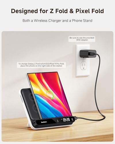 30 W Fast Wireless Charging Station for Samsung Galaxy Z Fold & Google Pixel Fold – Ultra-Fast Foldable Charger Stand with Enhanced Compatibility, Anti-Slip Stability, and Overheat Protection for Effortless Power-ups