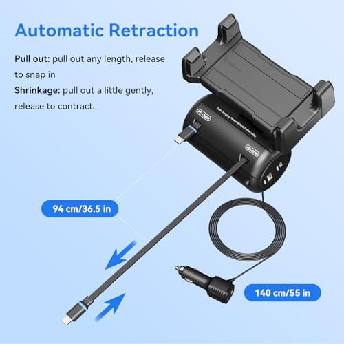 OHLPRO 6-in-1 Backseat Car Charging Hub with Retractable Phone Holder – Fast 40 W PD/QC Dual USB Adapter for All Smartphones – Ideal for Rideshare, Uber, and Taxi Passengers – Compact, Clutter-Free Design with Secure Headrest Mounting for Ultimate Convenience and Connectivity