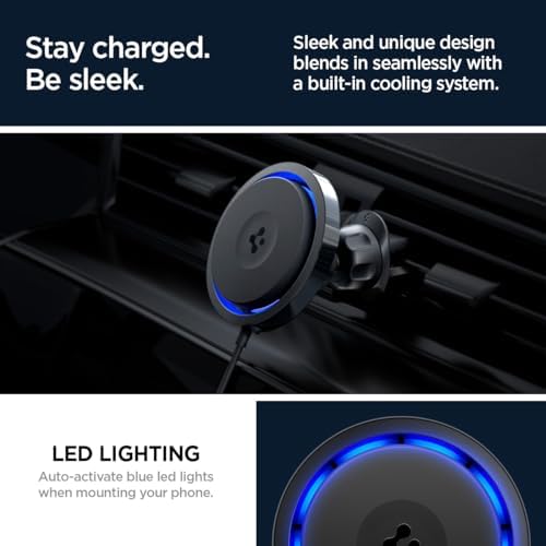 Revolutionize Your Drive with Spigen One Tap Pro 3 Cryomax: Fast Wireless Mag Safe Car Charger with Noiseless Cooling for i Phone 16, 15, 14, 13, & 12 Series – Ultimate Compatibility & Quick Charge Efficiency for On-the-Go Power