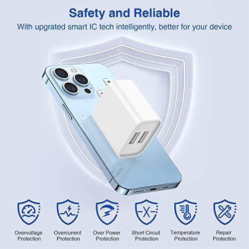 Ultra-Fast Dual Port USB Wall Charger with 10-Foot Lightning Cable – Apple MFi Certified i Phone Charging Solution, Perfect for i Phone 12/11/XR/Xs/8/7/6/SE/i Pad – Compact & Efficient Power Delivery for Home and Travel