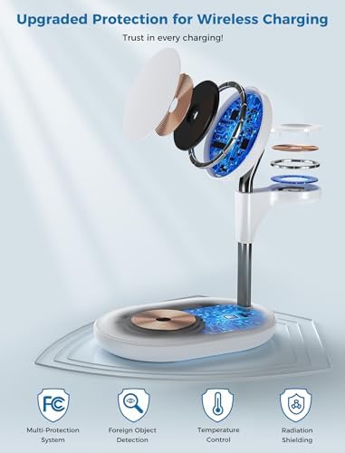 All-in-One Wireless Charging Station for Apple Devices – 15 W Fast Qi-Certified Mag-Safe Charger for i Phone 16, 15, 14, 13, 12, Apple Watch & Air Pods – Adjustable Viewing Angle, Ideal Gift for Women – Enhance Your Charging Efficiency and Style