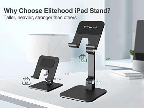 Revolutionize Your Workspace with the elitehood Aluminum i Pad Stand – Ultra-Stable, Adjustable Tablet Holder for Home & Office, Compatible with i Pad Pro 12.9, i Pad Air, Mini 6/5/4/3 in Sleek Black – Enhance Comfort & Productivity Effortlessly