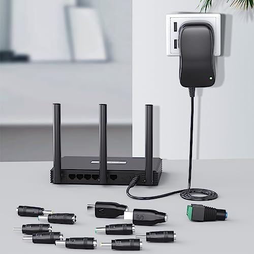 Universal 41 W AC/DC Power Adapter with 11 Interchangeable Tips – Multi-Voltage Charger for Cameras, Speakers, Humidifiers, and LED Strips – Reliable, Compact, and Safe Power Supply for All Your Devices with Short Circuit Protection