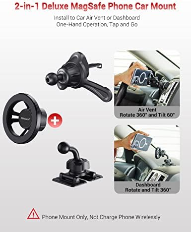 PROfezzion Deluxe Magnetic Car Mount: Secure Metal Mag Safe Holder for i Phone 16, 15, 14, 13, 12 Pro Max & All Smartphones – Hands-Free 360° Rotation for Safe Navigation, Easy Air Vent & Dashboard Installation, Enhanced Grip for Seamless Driving Experience
