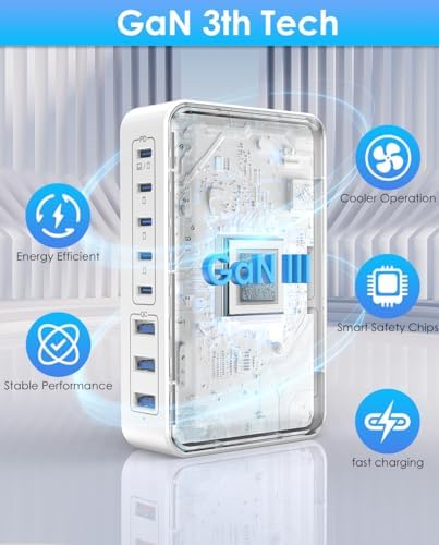 Ultimate 300 W Ga N Fast USB C Charging Hub – 8-Port Power Adapter with PD 100 W for Laptops, i Phone 16/15/14, Galaxy S23/22 – Flexible 5 ft Cord for Seamless Home & Office Charging – All-in-One Device Power Solution