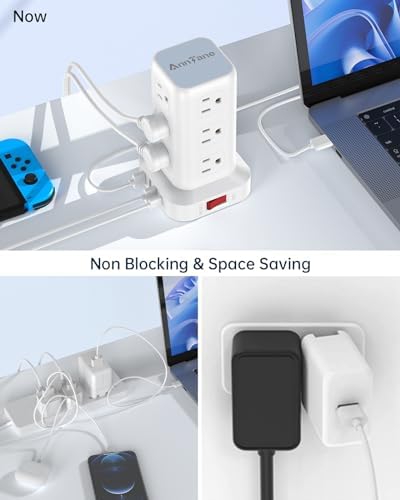 Ultimate Surge Protector Power Strip Tower with 10 FT Cord and 4 USB Ports (1 USB C) – 12 AC Outlets for Home Office and Dorm Room – Space-Saving Design with Enhanced Protection for Your Electronics and Fast Charging Solutions