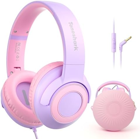 Comfortable Pink Headphones for Kids with Microphone – Safe Listening Technology at 85/94 d B, Foldable & Portable for School and Travel, Includes Stylish Carrying Case – Ideal for Young Girls Who Love Music and Learning