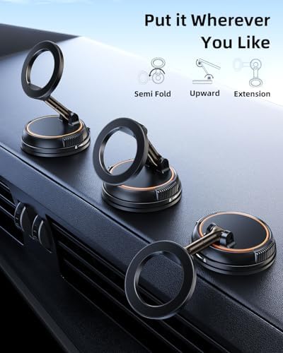 OATSBASF 360° Rotating Magnetic Car Phone Holder – Compact & Adjustable Smartphone Mount for i Phone 16-13 Pro Max Plus, Sleek Black Design – Enhance Navigation & Safety While Driving