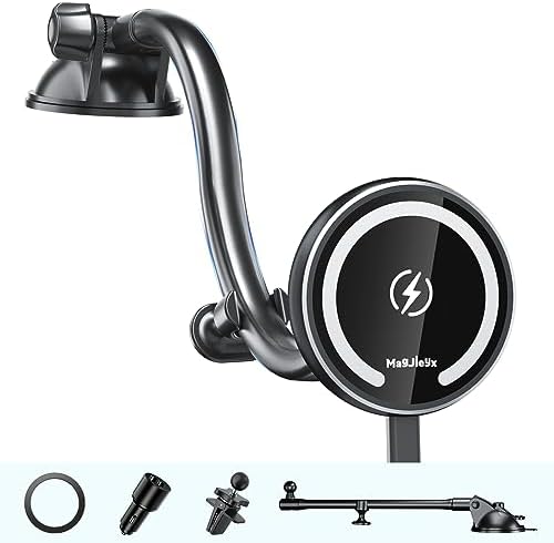 Revolutionize Your Drive with the Ultimate Mag Safe Car Mount Wireless Charger – Gooseneck Arm & 18 W QC 3.0 Fast Charging for i Phone 16/15/14/13/12 Series – Secure Suction Cup for Dashboard, Vent, or Windshield – Unmatched Convenience and Compatibility