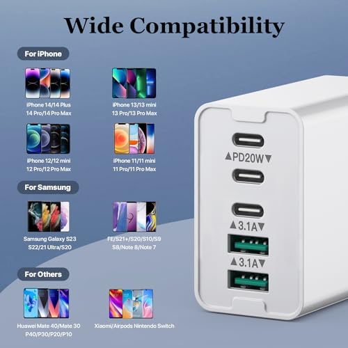 50 W Dual-Pack USB C Charger Block – High-Speed 5-Port Fast Charging Solution for i Phone 12-16 & Samsung Galaxy S23/S24 – Compact Multi-Device Wall Charger with Safety Features for Home and Travel Efficiency