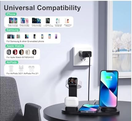 Ultimate Multi-Device Wireless Charging Station for Phones, Smartwatches & Earpods – Charge 2 Devices at Once, Sleek Black Design for Fast and Efficient Power Delivery, Universal Compatibility for Apple & Android Devices
