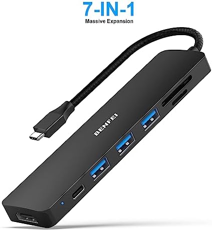 BENFEI 7-in-1 USB C Hub Multiport Adapter – Ultimate Connectivity Solution with 4 K HDMI, 100 W Power Delivery, High-Speed USB 3.0 Ports, and Card Readers for i Phone 15 Pro/Max, Mac Book, i Pad Pro & Samsung S23 – Boost Productivity and Streamline Your Setup