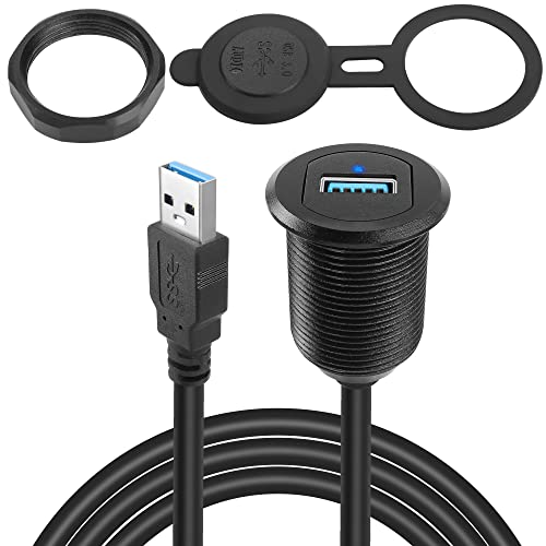 QIANRENON 5 Gbps USB 3.0 Waterproof Panel Mount Extension Cable with LED Indicator – Durable Aluminum Housing for Cars, Boats, and Motorbikes – 2 M (6.5 ft) High-Speed USB Connector for Secure and Reliable Connectivity