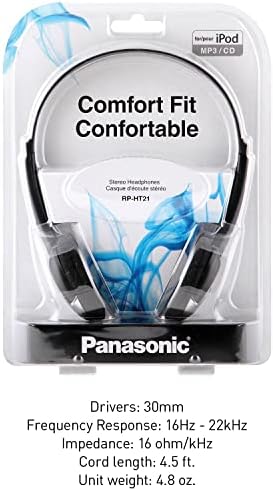 Panasonic RP-HT161-K Ultra-Lightweight Over-Ear Wired Headphones for Music Lovers – Experience Enhanced Bass and Crystal Clear Audio – Perfect for Long Listening Sessions with 3.5 mm Jack Compatibility for Smartphones and Laptops – Soft Ear Pads for Maximum Comfort and Noise Isolation – Ideal for Daily Use and Commutes