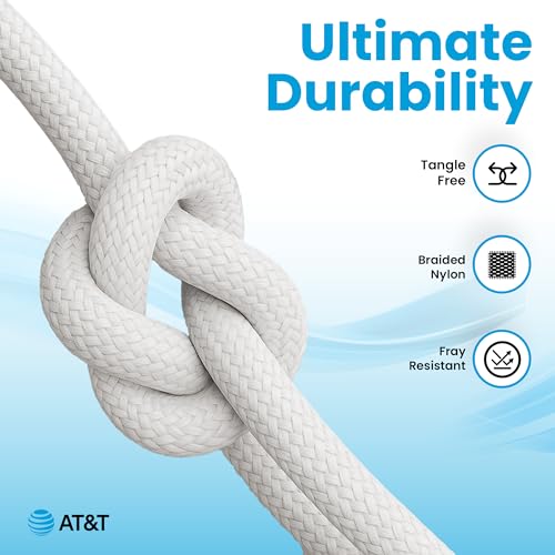 AT&T 6 ft Braided USB-C Charging Cable – Durable & Tangle-Free Cord for Fast Data Transfer and Universal Device Compatibility – Ideal for Phones, Tablets, and Laptops – Includes Warranty for Enhanced Reliability – Sleek Black Design