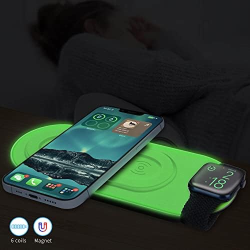Revolutionize Your Charging Routine with the Magnetic 5-Coil Fluorescent 3-in-1 Wireless Charging Pad – Seamlessly Compatible with Mag Safe for i Phone 12/13, Air Pods & Apple Watch, Featuring Fast Charging Capability with 36 W Adapter Included, Ideal for Home & Office Use