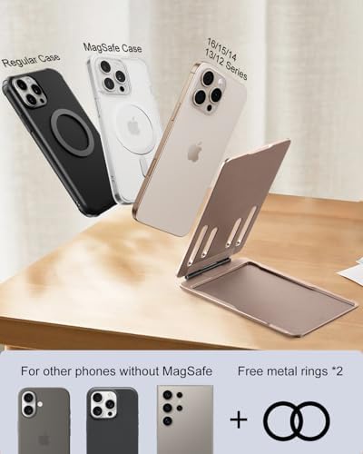 OATSBASF Magnetic Phone Stand Compatible with Magsafe, Foldable Aluminum Phone Holder for Desk Compatible with iPhone 16/15/14/13/12 Series and Magnetic Case, Black, Bi-fold – Enhanced Compatibility and Speed