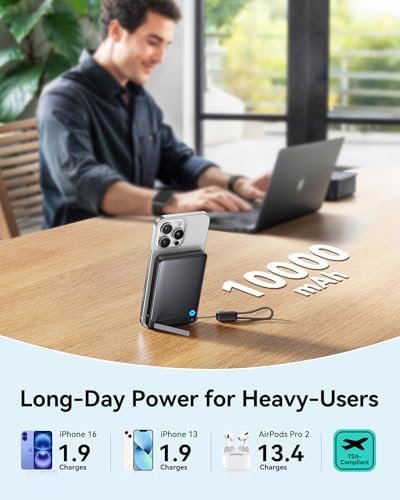 Ultra-Slim 10,000 m Ah Magnetic Power Bank for i Phone 16-12 – INIU Qi2 Certified 45 W Fast Charger with Integrated Kickstand & Lanyard USB-C Cable – Rapid 15 W Wireless & 45 W Wired Charging, Compact Design for Seamless Portability – Industry-Leading 3-Year Care Included