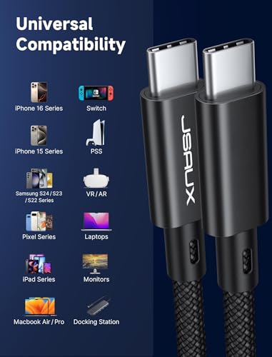 JSAUX Premium USB C to USB C 3.2 Gen 2 Cable – Lightning-Fast 20 Gbps Data Transfer, 100 W Power Delivery, 4 K Video Streaming – Versatile 3.3 FT Length for i Phone 15 Pro Max, Mac Book Pro/Air, Samsung Galaxy S24/S23, and Dell XPS – Optimize Your Digital Workflow and High-Performance Charging Solutions