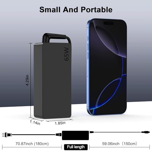 Efficient 65 W USB-C Laptop Charger for Lenovo Think Pad & Yoga Series – Ultra-Fast Charging Power Adapter with Broad Compatibility for T14, T480, T490, X1 Carbon, Flex 5 & More – Sleek, Lightweight Design with Advanced Safety Features for Professionals on the Move