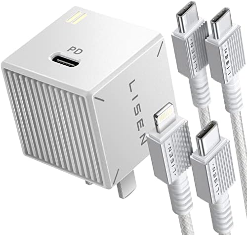 30 W Ga N PD Fast Charging USB C Wall Charger Block with USB-C to Lightning and USB-C Cables – Ideal for i Phone 14/13/12 Pro Max & i Pad Pro – Compact, Durable Design for Rapid Power Boost Anywhere