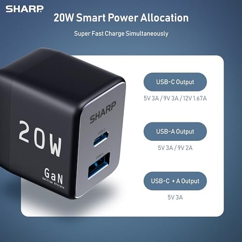 Powerful 20 W Dual-Port USB C Charger with Ga N Technology – Compact, Foldable, and Travel-Ready for i Phone 15 Series, i Pad Pro, and Air Pods – Versatile Fast Charging Solution with Enhanced Compatibility and Efficient Performance
