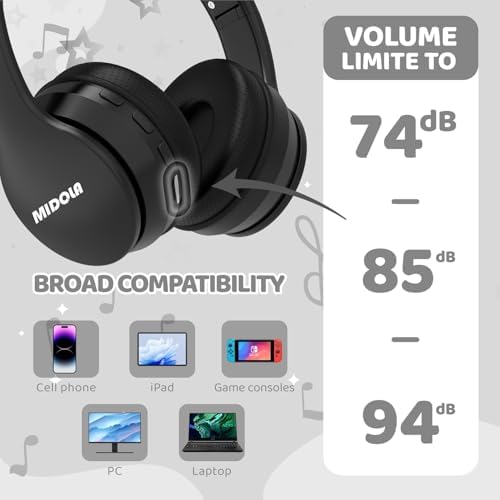 Experience Ultimate Sound Safety with MIDOLA Bluetooth 5.3 Over-Ear Headphones for Kids – Wireless Audio Bliss with Volume Control (85/110 d B), 60-Hour Playtime, and Foldable Design in Trendy Blue – Perfect for School, Travel, and Home Adventures!