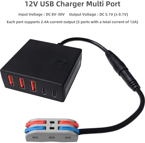 High-Efficiency 12 V to 5 V USB Step Down Converter – Versatile Multi-Port 24 V Power Adapter for Rapid Device Charging – DC 8 V-30 V Buck Module with Type-C Output, 12 A/60 W Capacity for Optimal Power Management and Seamless Device Compatibility