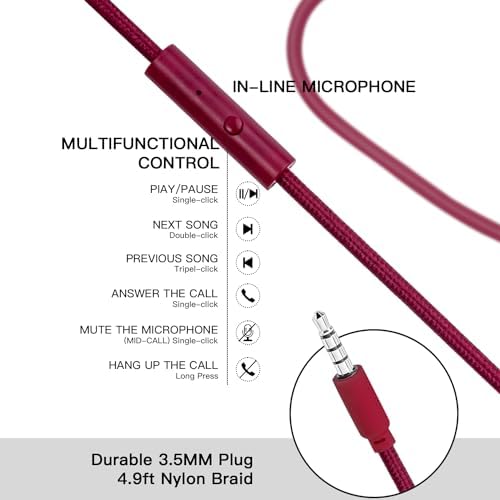 Olyre Lightweight Wine Red Kids Headphones – Ergonomic Wired Earphones for Toddlers – Superior Audio Quality with Tangle-Free Design – Comfortable, Durable & Stylish for School, Travel, and Home Use – Ideal for Young Listeners and Seamless Compatibility with Tablets and Smartphones