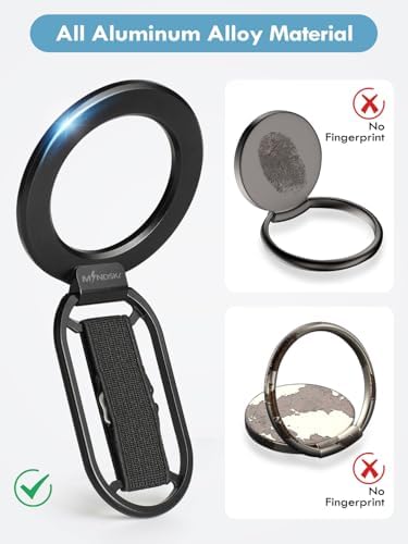 Revolutionize Your Smartphone Handling with the Mindsky Aluminum Alloy Mag Safe Phone Ring Holder – Ultimate Grip for i Phone 16 Pro Max/15/14/13/12 & Android Devices, Lightweight with Secure Finger Strap, Stylish Durability for Everyday Use and Enhanced Safety