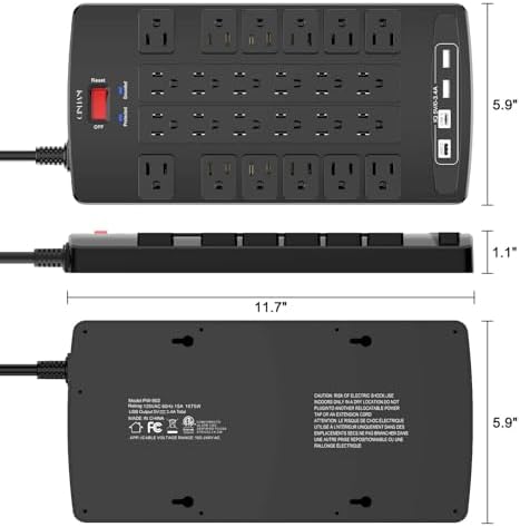 Ultimate QINLIANF Surge Protector Power Strip – 6 Ft Heavy-Duty Extension Cord with 24 Versatile Outlets and 4 High-Speed USB Ports (2 USB-C), 1875 W/15 A Capacity, 4100 J Surge Protection for Home, Office, and Dorm Use – ETL Certified for Maximum Safety and Reliability