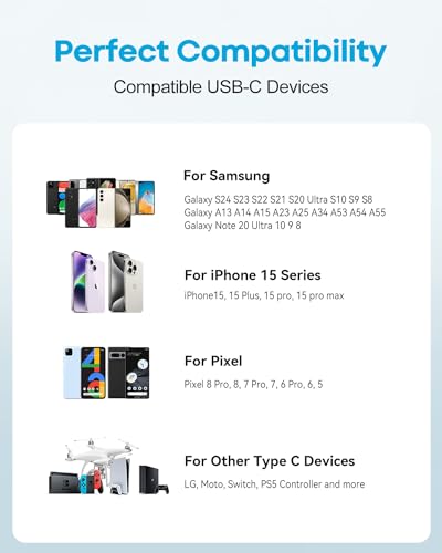 White USB C Cable 10ft, 2 Pack Long USB A to USB C Cable Fast Charging, USBC Charger Cord Compatible with iPhone 16e 16 15 Pro Max Plus, for Samsung Galaxy S21 Note 10, Pixel – Enhanced Compatibility and Speed