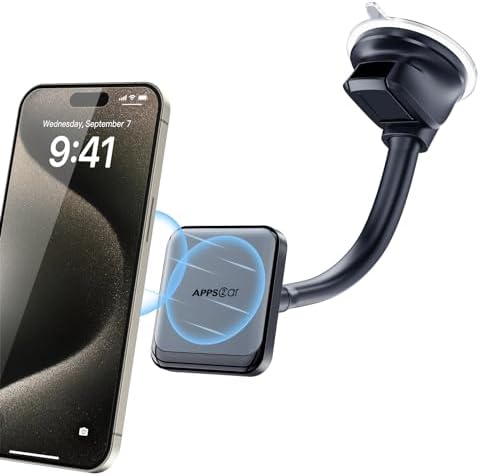 Ultimate APPS2 Magnetic Car Phone Holder Mount – Six Strong Magnets for Secure Grip, Versatile Suction Cup for Windshield & Dashboard, Universal Fit for Smartphones & Mini Tablets, 360-Degree Swivel Design for Hands-Free Convenience, Durable & Easy to Install for Enhanced Driving Safety