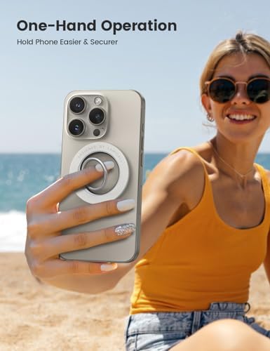 Lamicall 360° Rotatable Magnetic Phone Ring Holder for Mag Safe – Lightweight Grip & Kickstand Compatible with i Phone 12/13/14/15/16 Series, Misty Black – Enhanced Magnetic Strength and Flexibility for Secure One-Handed Use and Wireless Charging Convenience