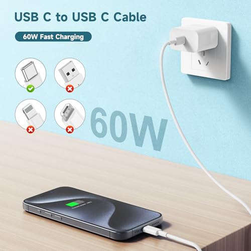 Revolutionary 60 W USB-C Charging Cable Trio – Fast Charge Your i Phone 15, Mac Book Pro, i Pad Pro & Air Pods 4 with Reliable 3 ft Durability – Ultimate Compatibility for Enhanced Performance and Convenience – Ideal for Home, Office, and On-the-Go Use – Sleek White Design for Effortless Style and Organization