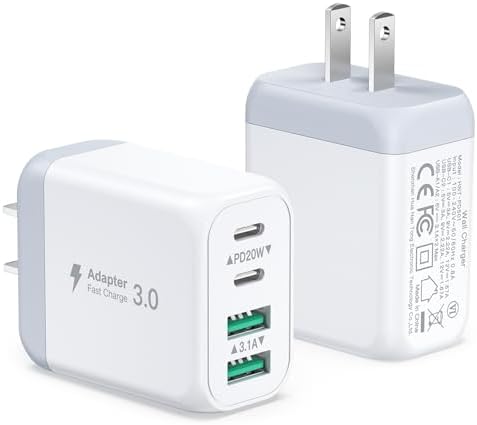 40 W 4-Port USB C Fast Charging Block – Dual PD Power Adapter 2-Pack for i Phone 16, Samsung & More – Multiport Wall Charger with Enhanced Compatibility and Safety Features for Efficient Charging Solutions