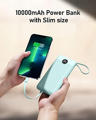 VEEKTOMX 10,000 m Ah Portable Power Bank with Integrated Charging Cables – Slim, Lightweight Fast Charger for i Phone, Samsung, and Android Devices – Essential Travel Companion with Intelligent Charging Technology for On-the-Go Convenience