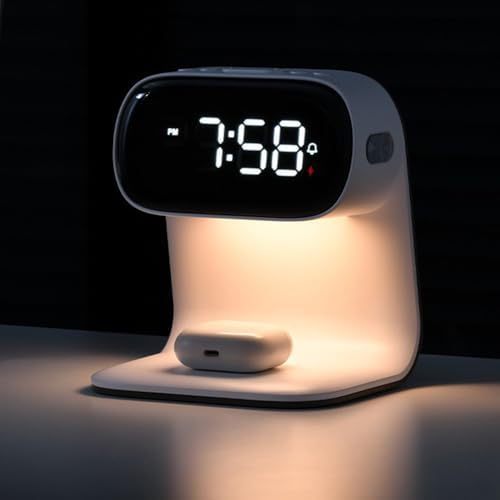 Revolutionary 5-in-1 Wireless Charging Station with Digital Clock, Night Light, and Temperature Display – 15 W Fast Charge for Qi Phones, Smartwatches & TWS Earbuds – Enhanced Safety Features and Space-Saving Design for Home or Travel