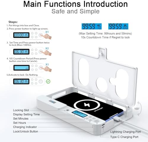 Portable Smart Auto Phone Timer Lock Box for iPhone and Android Phones, Self-Control Timer Locker to Help Kids,Students, Adults Focus Back,Prevent Excessive Games, Mobile Phone Addiction(White) – Enhanced Compatibility and Speed