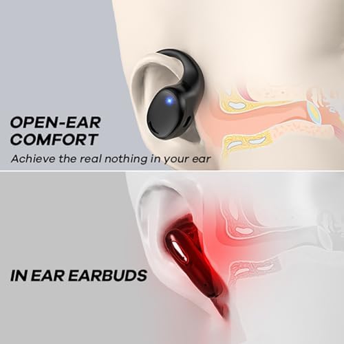 Unleash Your Fitness Potential with Open Ear True Wireless Bluetooth Earbuds – Advanced Air Conduction Technology for Unobstructed Awareness, 60-Hour Long Battery Life, and Sweat-Resistant Design – Ideal for Running, Gym Workouts, and Everyday Activities (Skin Color) – Experience Comfort and Clarity with Dual Mic Technology for Seamless Calls