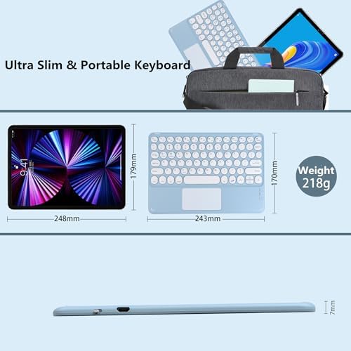 Ultra-Slim 10-Inch Wireless Bluetooth Keyboard with Touchpad – Rechargeable & Portable Universal Keyboard for i OS, Android & Windows Devices – Effortless Typing on the Go in Sleek White Finish