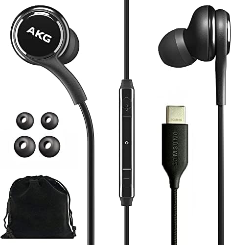Premium SAMSUNG AKG USB Type C In-Ear Earbuds for Galaxy S23 Ultra – High-Fidelity Sound with Braided Cable, Remote & Mic – Includes Velvet Pouch for Ultimate Portability and Durability – Enhanced Compatibility for Music Enthusiasts and Professionals