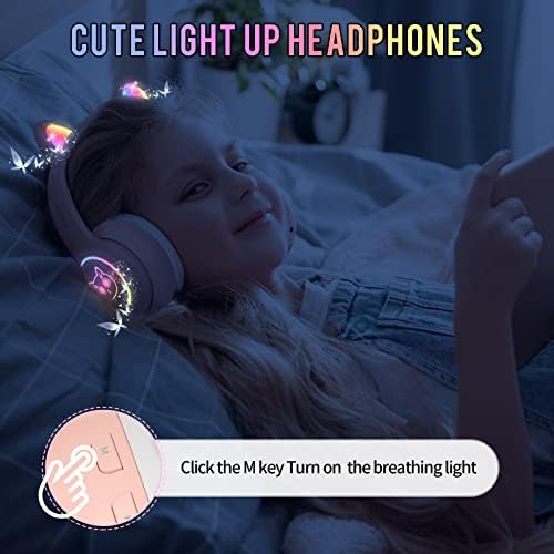IFECCO Wireless Kids Bluetooth Cat Ear Headphones – Fun Light-Up Design with Volume Limiting Feature, Built-in Microphone, and Foldable Portability for Travel and Learning – Ultimate Gift for Young Music Enthusiasts