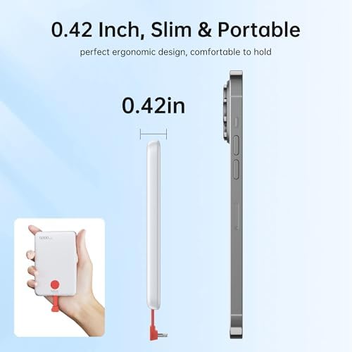 Ultra-Slim Magnetic Power Bank 5000 m Ah – PD 20 W Fast Charging Portable Charger with Built-in USB-C Cable for i Phone 15/16 & Samsung Android – Compact Travel Battery Pack for Effortless Power On-the-Go