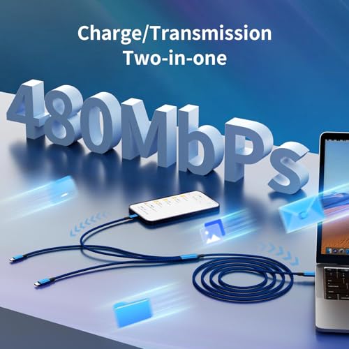 240 W 4-in-1 USB C Charging Cable – 6 FT Multi-Device Power Solution with LED Indicator for i Phone 16/15/14 Pro, Mac, i Pad, Samsung S25/S24 – Fast Charging Compatibility, Durable Design for Home & Travel
