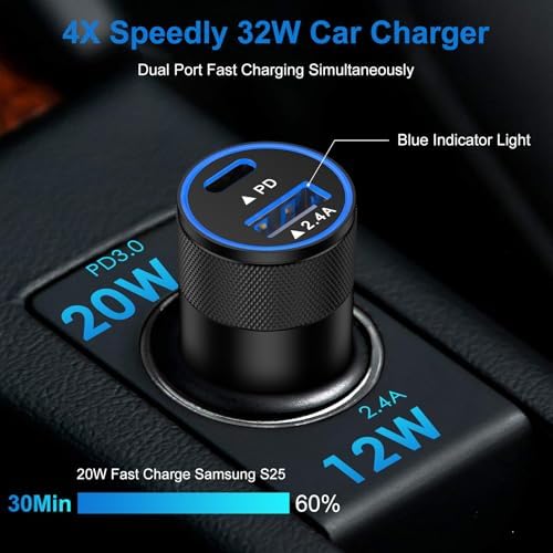 Samsung Super Fast Charging Kit – 25 W Dual USB-C Wall Charger & 32 W Car Charger with 3 FT & 6 FT USB-C to C Cables for Galaxy A36, A16 5 G, S25 Ultra – Quick Charge Solutions for On-the-Go Power and Enhanced Compatibility